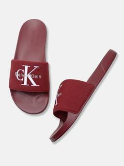 Calvin Klein - Logo Maroon Cotton Sliders