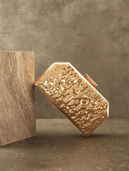 Twenty Dresses by Nykaa Fashion - Gold Neatly Carved In Box Clutch