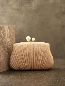 Twenty Dresses by Nykaa Fashion - Rose Gold Pleated With Grace Clutch