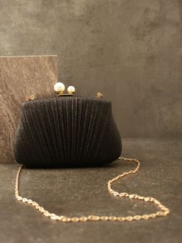 Twenty Dresses by Nykaa Fashion - Black Pleated With Grace Clutch