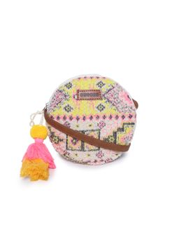Astrid - Multi-Color Round Embroidered Tassel Sling Bag