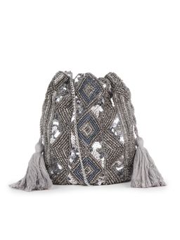Astrid - Beaded Work Party Sling Bag - Silver