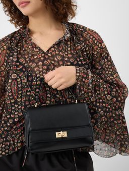 Accessorize London - Women Twist Lock Handbag with Detachable Strap - Black