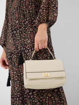 Accessorize London - Women Twist Lock Handbag with Detachable Strap - Cream