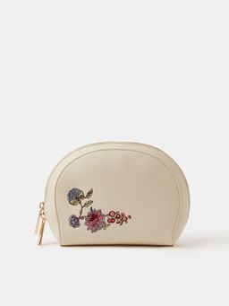 Accessorize London - Women Floral Embroidered Make Up Pouch - Cream