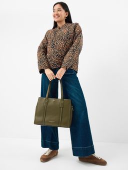 Accessorize London - Women Webbing Strap Faux Leather Tote Bag with Detachable Strap - Olive