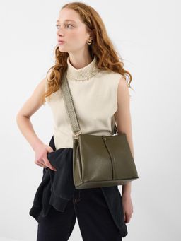 Accessorize London - Women Webbing Strap Crossbody Sling Bag with Detachable Strap - Olive