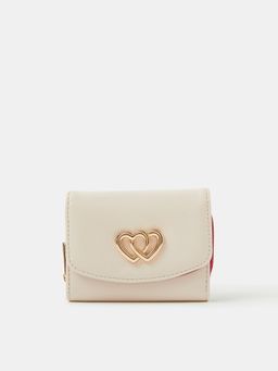 Accessorize London - Women Double Heart Faux Leather Wallet - Cream