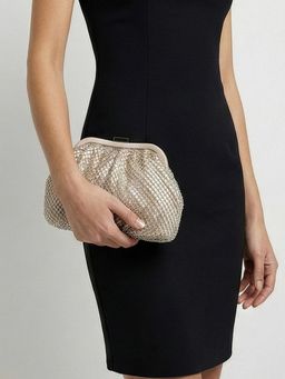 Accessorize London - Women Sequin Clip Frame Clutch - Ivory