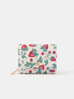 Accessorize London - Women Strawberry Printed Tri Fold Wallet - Cream