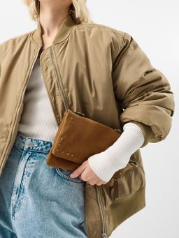 Accessorize London - Women Fold Over Zip Western Crossbody Sling Bag with Detachable Strap - Tan