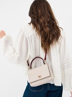 Accessorize London - Women Double Heart Handbag with Detachable Strap - Cream