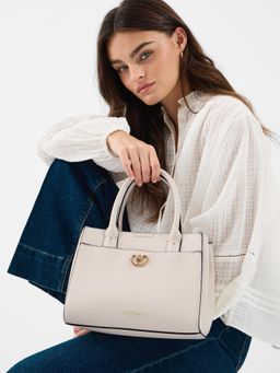 Accessorize London - Women Double Heart Handbag with Detachable Strap - Cream