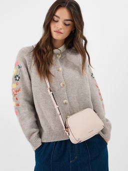 Accessorize London - Women Double Zip Crossbody Sling Bag - Cream