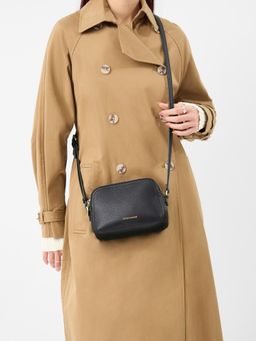 Accessorize London - Women Double Zip Crossbody Sling Bag - Black