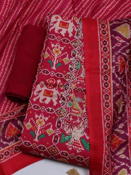 MEENA BAZAAR - Printed Pink Chanderi Unstitched Kurta & Pant with Dupatta