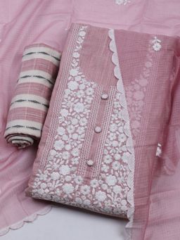 MEENA BAZAAR - Embroidered Cotton Pink Unstitched Kurta & Pant with Dupatta