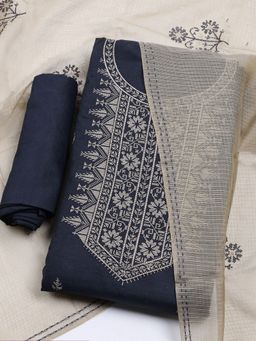 MEENA BAZAAR - Embroidered Blue Cotton Unstitched Kurta & Pant with Dupatta