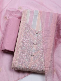 MEENA BAZAAR - Embroidered Pink Cotton Unstitched Kurta & Pant with Dupatta