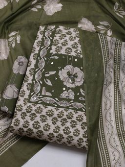 MEENA BAZAAR - Green Printed Unstitched Kurta & Pant with Dupatta