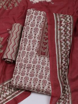 MEENA BAZAAR - Women Printed Beige Unstitched Kurta & Pant with Dupatta