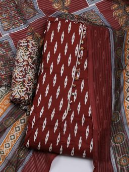 MEENA BAZAAR - Printed Maroon Unstitched Kurta & Pant with Dupatta