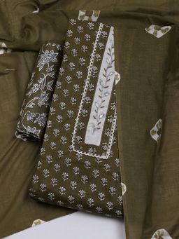 MEENA BAZAAR - Printed Women Green Unstitched Kurta & Pant with Dupatta