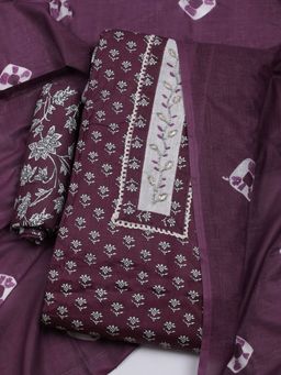 MEENA BAZAAR - Printed Wine Unstitched Kurta & Pant with Dupatta