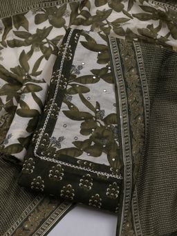 MEENA BAZAAR - Printed Green Women Unstitched Kurta & Pant with Dupatta