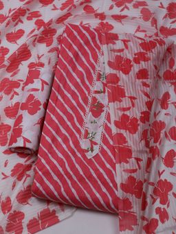 MEENA BAZAAR - Printed Peach Unstitched Kurta & Pant with Dupatta