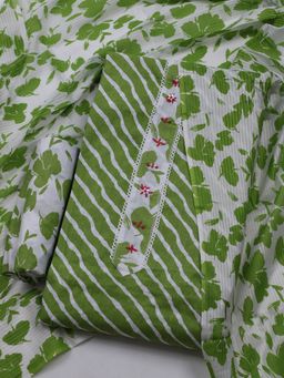MEENA BAZAAR - Printed Green Unstitched Kurta & Pant with Dupatta