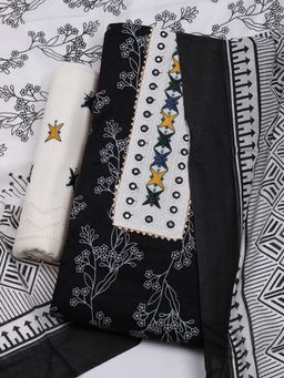 MEENA BAZAAR - Printed Black Unstitched Kurta & Pant with Dupatta