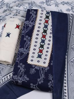 MEENA BAZAAR - Printed Women Blue Unstitched Kurta & Pant with Dupatta