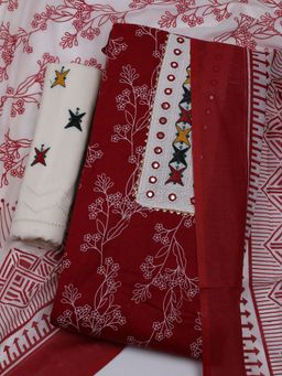 MEENA BAZAAR - Printed Maroon Unstitched Kurta & Pant with Dupatta