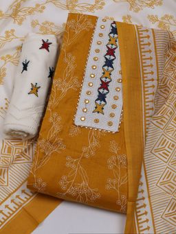 MEENA BAZAAR - Printed Mustard Unstitched Kurta & Pant with Dupatta