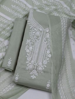 MEENA BAZAAR - Embroidered Green Unstitched Kurta & Pant with Dupatta