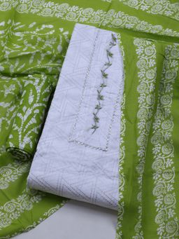 MEENA BAZAAR - Printed White & Green Unstitched Kurta & Pant with Dupatta