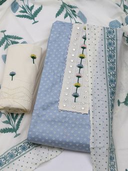 MEENA BAZAAR - Printed Grey Unstitched Kurta & Pant with Dupatta