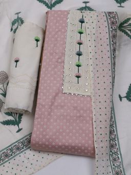 MEENA BAZAAR - Printed Pink Unstitched Kurta & Pant with Dupatta