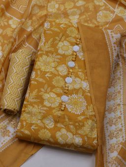 MEENA BAZAAR - Women Printed Mustard Unstitched Kurta & Pant with Dupatta