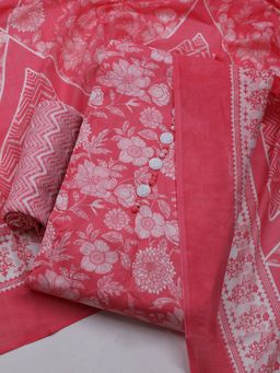 MEENA BAZAAR - Floral Printed Pink Unstitched Kurta & Pant with Dupatta