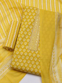 MEENA BAZAAR - Printed Women Mustard Unstitched Kurta & Pant with Dupatta