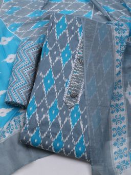 MEENA BAZAAR - Printed Grey Women Unstitched Kurta & Pant with Dupatta