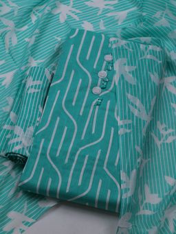 MEENA BAZAAR - Women Green Printed Unstitched Kurta & Pant with Dupatta