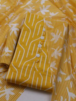 MEENA BAZAAR - Printed Yellow Unstitched Kurta & Pant with Dupatta
