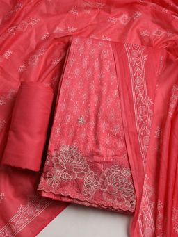 MEENA BAZAAR - Pink Printed Unstitched Kurta & Pant with Dupatta