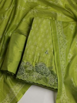 MEENA BAZAAR - Women Floral Printed Green Unstitched Kurta & Pant with Dupatta