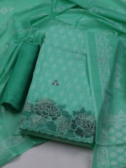 MEENA BAZAAR - Women Printed Green Unstitched Kurta & Pant with Dupatta