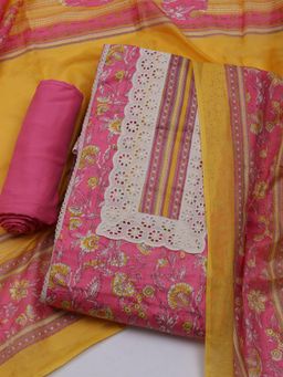 MEENA BAZAAR - Women Printed Pink Unstitched Kurta & Pant with Dupatta