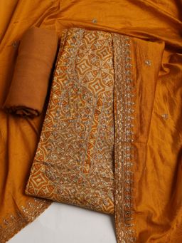 MEENA BAZAAR - Embroidered Mustard Unstitched Kurta & Pant with Dupatta